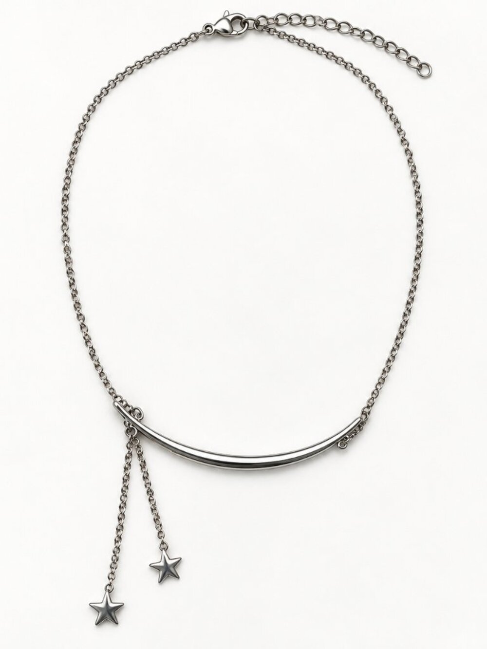 Silver-Tone Crescent Moon & Star Celestial Necklace